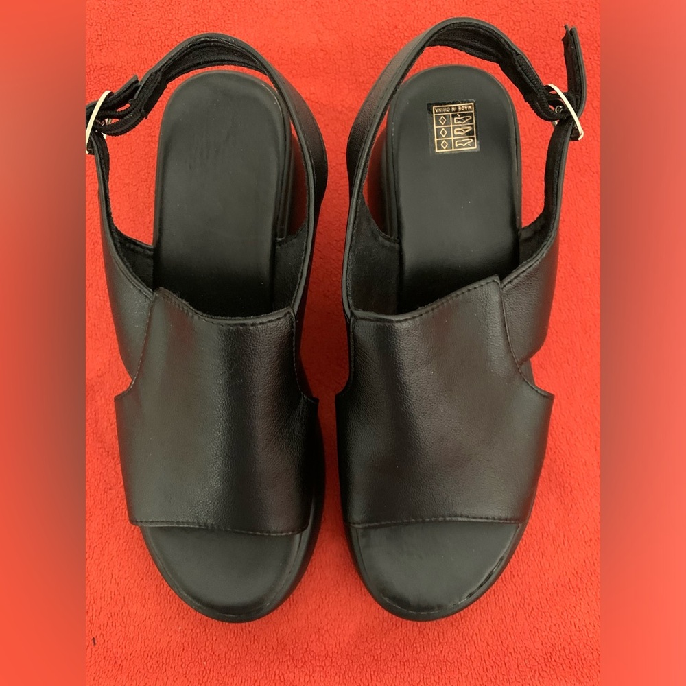 New Black Faux Leather Women's Sandals